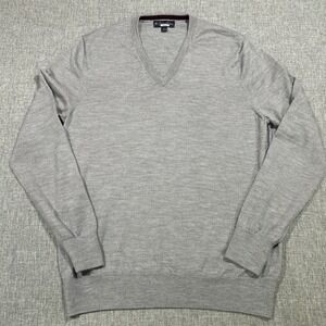 Brooks Brother Merino Wool Sweater Sz Large Gray V Neck Lightweight